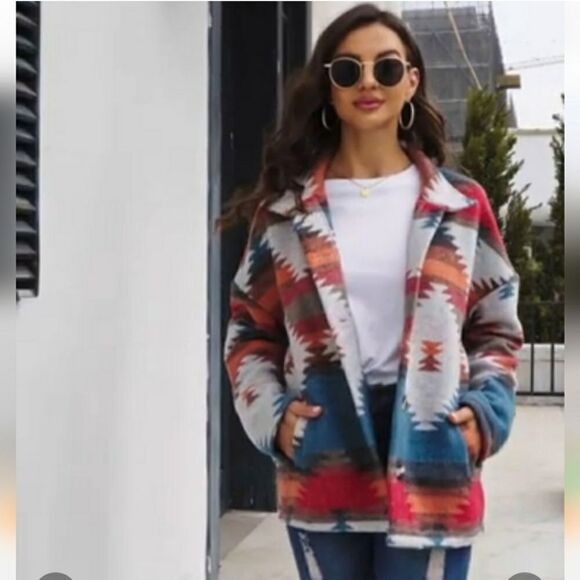 Aztec Pattern Ethnic Boho Coat Jacket Sz 14 - Picture 2 of 7